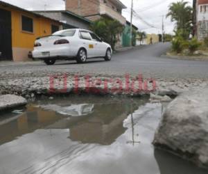 El bache que está en la vía principal de la colonia San Francisco permanece lleno de aguas negras. Foto: Efraín Salgado/EL HERALDO