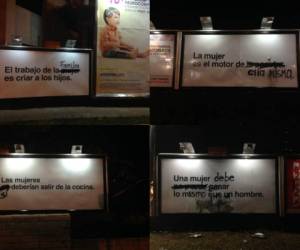 Las vallas publicitarias quedaron manchadas con la finalidad de cambiar los mensajes machistas colocados en ellas, foto: El Heraldo/Redes sociales.