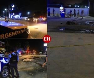 Agentes policiales, un charco de sangre y una víctima mortal fueron el saldo de un violento tiroteo registrado la noche de este lunes en la 27 calle de San Pedro Sula, al norte de Honduras. Foto Grupo OPSA
