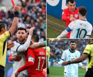 La expulsión del capitán argentino Leo Messi se produjo a los 37 minutos tras un forcejo con el defensor chileno Gary Medel, quien también vio la roja. Aquí la secuencia de la jugada. (Fotos: AP)