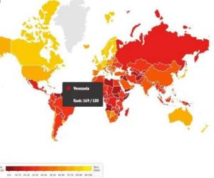 Este es el mapa de corrupción, según Transparencia Internacional. Foto: Transparencia Internacional