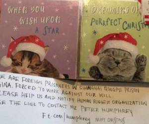 Una niña en Reino Unido encontró un escalofriante mensaje en una tarjeta navideña comprada en el supermercado Tesco. Foto cortesía BBC