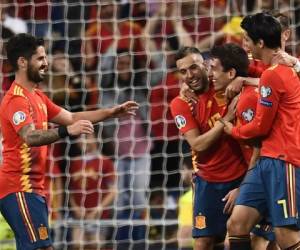 Celebración de uno de los goles de España ante Suecia. Foto:AFP
