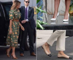 Algunos zapatos de los que usa Melania Trump, primera dama de Estados Unidos, cuestan casi 20 mil lempiras, es decir que oscilan entre 600 y 1,000 dólares. Foto: AFP/AP