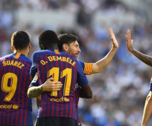 El equipo azulgrana celebrando uno de los goles en la jornada del fin de semana en España. Foto:AFP