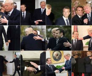 El gesto en el que Donald Trump sacude ante las cámaras la caspa de los hombros de su invitado francés, Emmanuel Macron, en el Salón Oval, también dio mucho que hablar, provocando un sinfín de interpretaciones sobre su significado. (AFP)