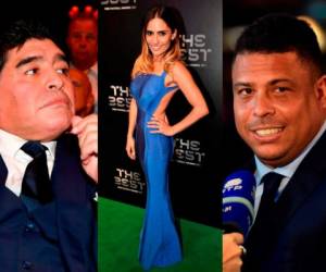 El argentino y el brasileño le echaron sus miradas pícaras a la hermosa presentadora de la gala. Fotos AFP