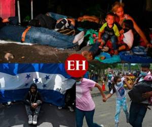 Los hondureños que emprendieron la peligrosa travesía hacia los Estados Unidos no solo se enfrentan al hambre, el frío y la exposición al covid-19, ellos también viven un verdadero calvario ante el asedio de las autoridades guatemaltecas, quienes han advertido duras sanciones si continúan avanzando. Fotos: AFP