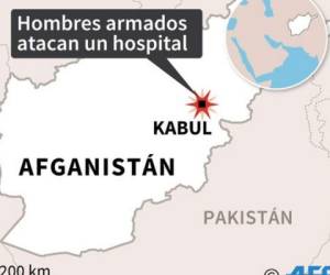 Mapa de Afganistán localizando Kabul en donde hombres armados atacaron un hospital, indicó el martes el gobierno afgano. Foto: Agencia AFP.