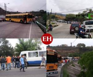 Una paralización del transporte interurbano bloquea la salida al sur de la capital y un tramo del anillo periférico.Los transportistas explicaron que las acciones son para exigir el cumplimiento del gobierno a los bonos de combustible y para colaboradores. Asimismo, para el alivio de deudas y demanda de seguridad. Fotos: Estalin Irías/EL HERALDO