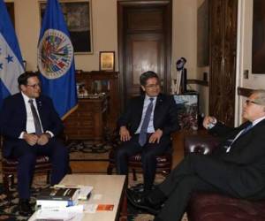 En la reunión estuvo presente además del presidente Hernández, el canciller Lisandro Rosales y Luis Almagro.