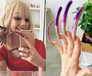 Simone Christina Taylor vive en Nuremberg, Alemania y sus uñas miden 15 centímetros. Se hizo muy popular en las redes por el aspecto estrambótico de sus manos y pies. Foto Instagram @simone_christina_