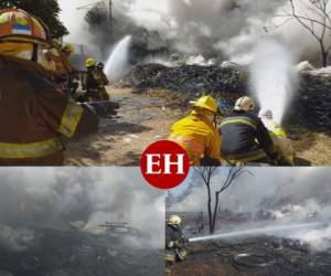 Un voraz incendio se desató el mediodía del domingo a inmediaciones de las oficinas de Hondutel en la aldea Las Tapias. Fotos: Alex Pérez/El Heraldo.