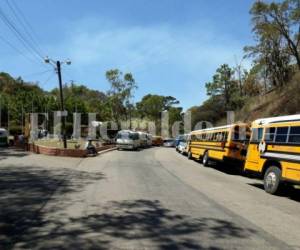 Los autobuses y rapiditos permanecen estacionados en la entrada del municipio de Santa Lucía. Foto Estalin Irías / EL HERALDO