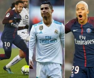 Neymar, Cristiano Ronaldo y Kylian Mbappé figuran en esta lista. (Fotos: AP)