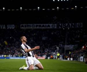 Leonardo Bonucci del Juventus de Italia en una celebración de los goles, promete un gran juego este día ante el Atalanta. Foto: AFP