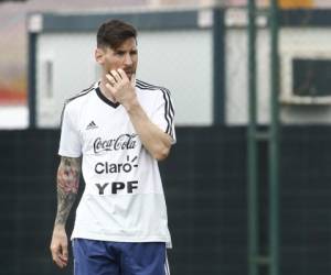 Lionel Messi en entrenamiento con la selección de Argentina. Foto:AFP