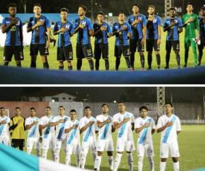 Las selecciones de Guatemala y Honduras posan antes de comenzar el juego de la jornada 4 por el Centroamericano sub 19 de Uncaf.