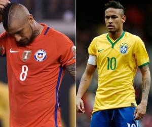 Arturo Vidal y Neymar se verán las caras este martes en el ansiado duelo por la última fecha de las eliminatorias Conmebol. (Fotos: AFP)