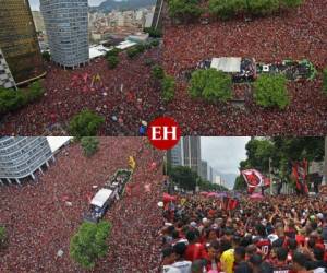 Hinchas de Flamengo inundan las calles de Río de Janeiro luego de que su club ganara la Copa Libertadores ante River Plate en Perú. Fotos: AFP.