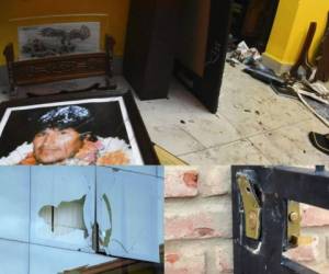 Portones forzados, ventanas rotas, destrozos en el interior y paredes manchadas son algunos de los daños que enardecidos opositores dejaron en la vivienda de Evo. Foto: AFP.
