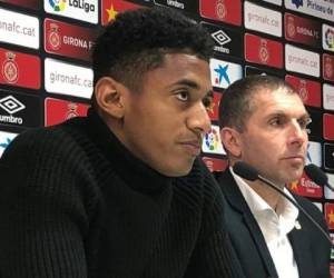 El Choco Lozano en una conferencia de prensa con el Girona.