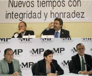 En la parte superior, dos de los miembros de la Maccih en una conferencia de prensa en Honduras. Abajo: Los elementos de la Cicig en Guatemala.