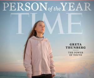La foto distribuida por Time muestra a Greta Thunberg, la 'persona del año' más joven de la revista, miércoles 11 de diciembre de 2019. El subtítulo debajo del nombre dice 'el poder de la juventud'.