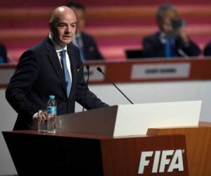 Infantino en su presentación como presidente de la FIFA este día en México.