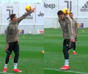 Cristiano Ronaldo dio muestras de su destreza en entrenamiento de Juventus. Foto captura YouTube