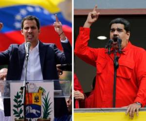 Guaidó y Maduro hablaron al mismo tiempo ante los venezolanos, uno desde la plaza Bolívar y el otro desde del Palacio de Miraflores. Fotos AP