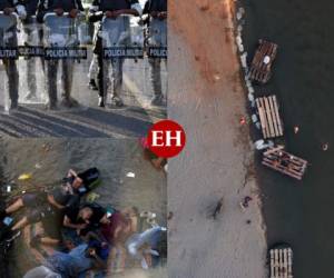 Tras el forcejeo protagonizado la mañana del sábado por la caravana migrante, el puente internacional quedó vacío, mientras unos 40 agentes de la Guardia Nacional custodiaban la reja principal. Fotos AFP