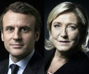 El centrista Emmanuel Macron y la ultraderechista Marine Le Pen fueron los que más votos obtuvieron el domingo en la primera ronda de las elecciones francesas y se enfrentarán en un desempate el 7 de mayo, foto: AFP.