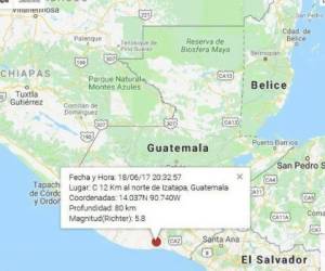 El sismo fue de magnitud de 5.8 tuvo su epicentro a 12 kilómetros al norte de Iztapa, Guatemala.