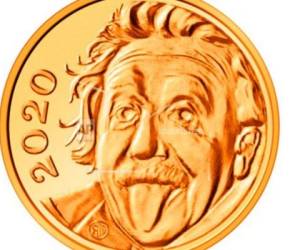 La foto sin fecha distribuida por Swissmint muestra una moneda de oro con la cara de Albert Einstein en el anverso, La casa de moneda estatal Swissmint. Foto: AP.