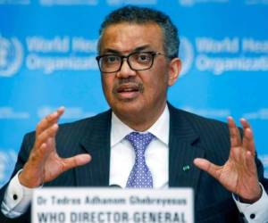 En esta imagen de archivo, tomada el 9 de marzo de 2020, Tedros Adhanom Ghebreyesus, director general de la Organización Mundial de la Salud, durante una conferencia de prensa en la sede de la OMS, en Ginebra, Suiza. Foto: AP