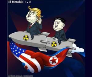 El presidente de los Estados Unidos, Donald Trump, y el líder de Corea del Norte, Kim Jong Un. Ilustración: Jorge Izaguirre / El Heraldo.