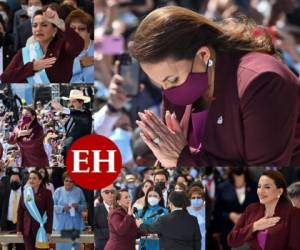 'Prometo ser fiel a la República, cumplir y hacer cumplir la Constitución y sus leyes', dijo la nueva gobernante de Honduras Xiomara Castro de Zelaya ante la jueza Karla Romero, quien la juramentó este jueves con la presencia de unos 29 mil asistentes en la capital hondureña, Tegucigalpa.A continuación las imágenes más emotivas captadas mientras tomaba promesa de ley y tras la imposición de la banda presidencial azul turquesa. Dale clic a la galería. FOTOS: AFP