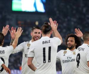 Gareth Bale celebra uno de los tres goles que anotó al Kashima en el Mundial de Clubes. Foto:AFP