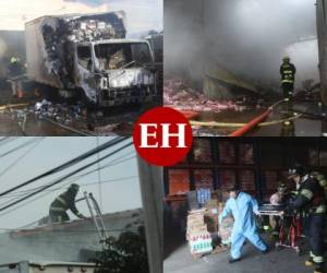 Una bodega donde almacenaban una gran variedad de productos se incendió la madrugada de este miércoles en la colonia San Miguel de Tegucigalpa, capital de Honduras. Foto: Alex Pérez/EL HERALDO.