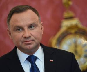 Esta foto de archivo tomada el 9 de septiembre de 2021 muestra al presidente de Polonia, Andrzej Duda, durante una conferencia de prensa conjunta con su homólogo húngaro (no en la imagen) en el palacio presidencial en Budapest, Hungría. Foto: AFP