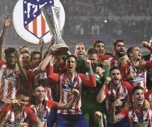 Celebración del Atlético de Madrid tras alcanzar su sexto título. Foto: AFP