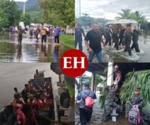 Las Fuerzas Armadas de Honduras participan en la evacuación de personas en los sectores de riesgo ante la amenaza del huracán Iota, categoría cinco, en el país. Fotos cortesía.
