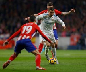 Cristiano Ronaldo en el Wanda Metropolitano enfrentando al Atlético Madrid. (AP)