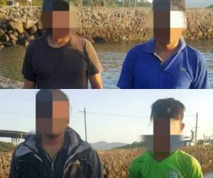 Eliezer Ávila Gómez, Cristino Cruz Avila, Deyvin Onán Chaves Ávila y Raúl Armando Rivas fueron capturados. Foto: Cortesía Base Naval de Honduras.