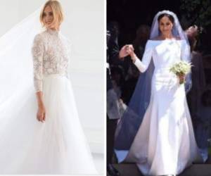 En la imagen de la izquierda, Chiara y su vestido de novia de la firma Dior, de lado derecho, Meghan Markle y su vestido de la casa de moda Givenchy.