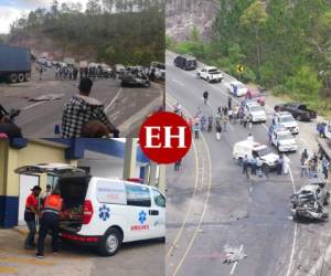 Tres personas murieron y una resultó gravemente herida en un accidente registrado en la carretera CA-5, a la altura de Zambrano. Un vehículo pick-up impactó contra una rastra. Fotos: Estalin Irías/ Anibal Vásquez.