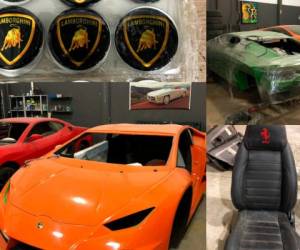La policía brasileña desbarató una fábrica clandestina de automóviles que montaba falsificaciones de las marcas Ferrari y Lamborghini en el estado de Santa Catarina, Brasil. Foto: AP.