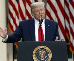 El presidente de Estados Unidos, Donald Trump, habla sobre el coronavirus en el Jardín de Rosas de la Casa Blanca. Foto: Agencia AP.