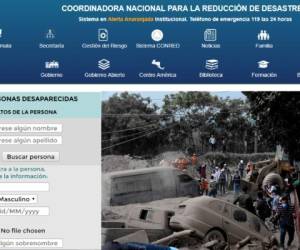 Así luce el sitio web habilitado en Guatemala para dar con los desaparecidos.